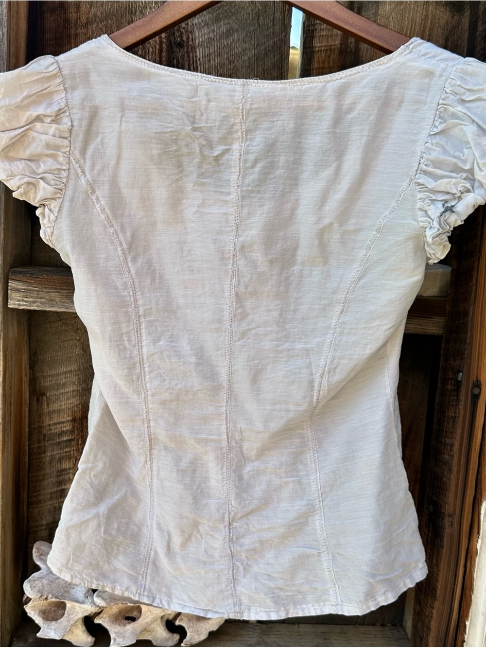 Light Ruffle Sleeve Cotton Peasant Top - Picture 3 of 7